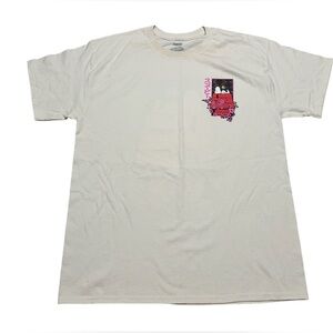 Peanuts Snoopy‎ T-Shirt Men's Floral Doghouse Design Two-Sided tee cream large